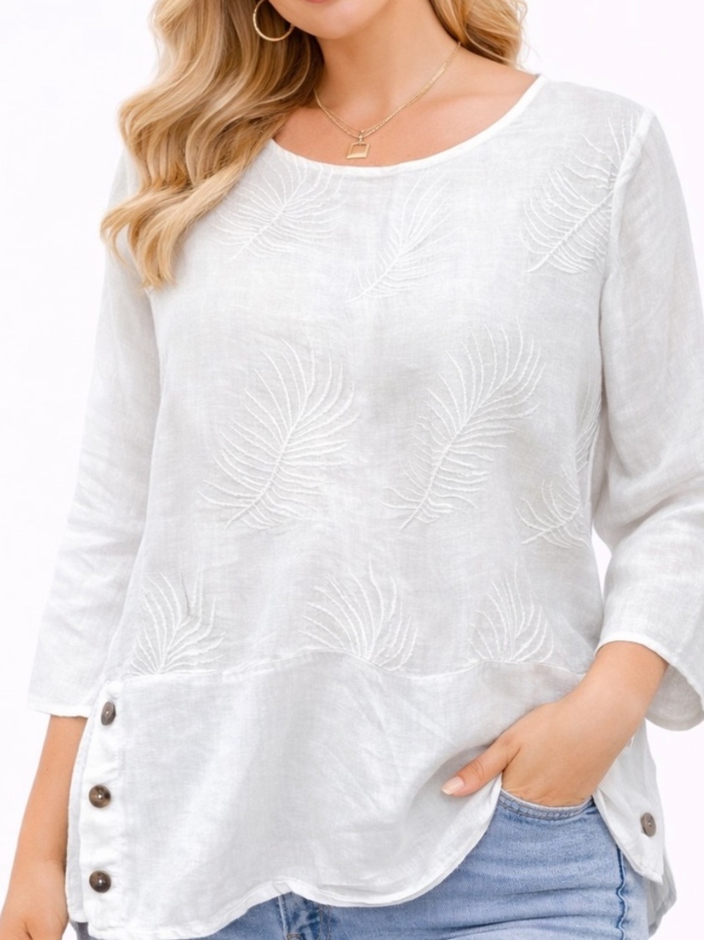 Lungo L’arno White Embroidered Italian Linen Blouse Medium Boho Airy Summer